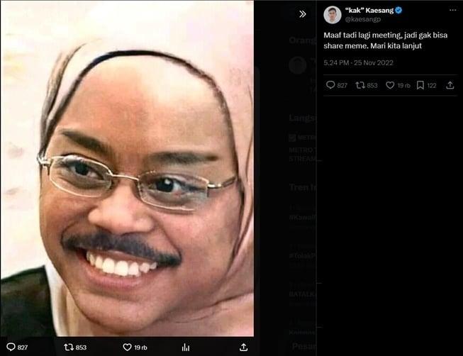 Postingan meme Kaesang Pangarep berisi meme Lesti Kejora.