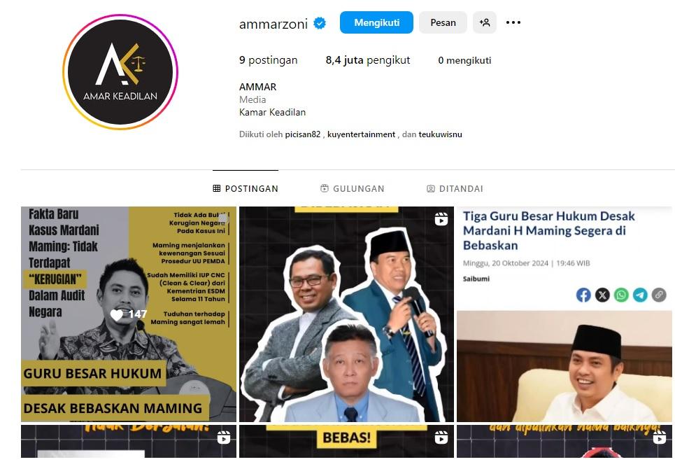 Tampak layar halaman IG Ammar Zoni.