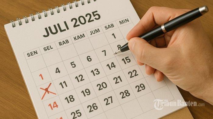 KALENDER 1 JULI - Foto ilustrasi hasil olah kecerdasan buatan (AI), Jumat (27/6/2025), memperlihatkan ilustrasi kalender tanggal 1 Juli 2025.