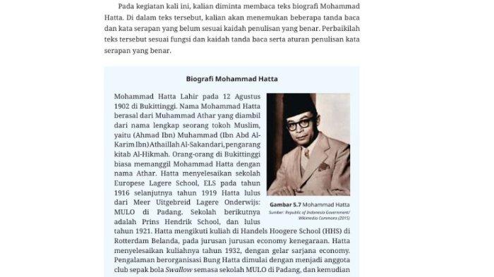 ILUSTRASI KUNCI JAWABAN- Biografi Mohammad Hatta dalam buku Bahasa Indonesia untuk SMA/MA/SMK/MAK Kelas X (Edisi Revisi) halaman 192 - 195, Kurikulum Merdeka. (Kemdikbudristek, 2023)
