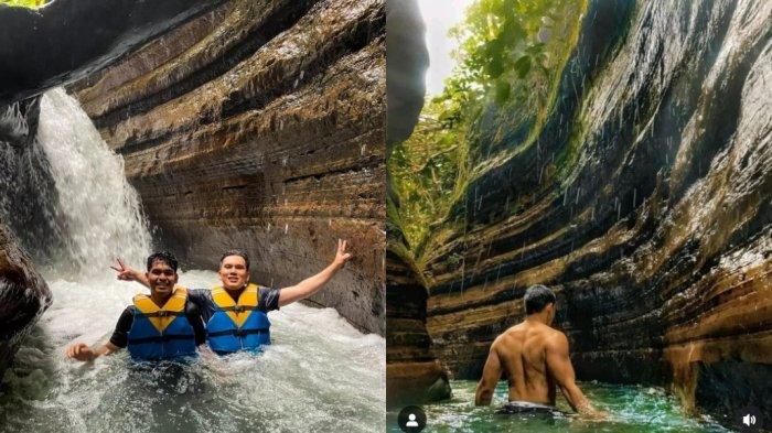 Kolase foto wisatawan di Curug Putri Carita.