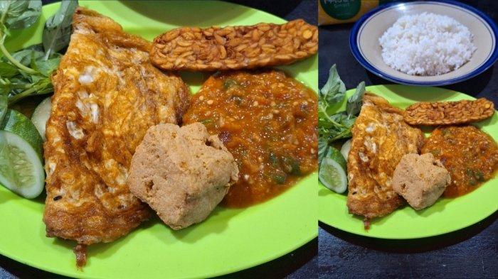 Kolase foto menu pecel telor di warung Pecel Lele Bintoro Bojonegoro Jatim, yang berada di pertigaan Kanwil Kemenkumham Banten, Kota Serang.