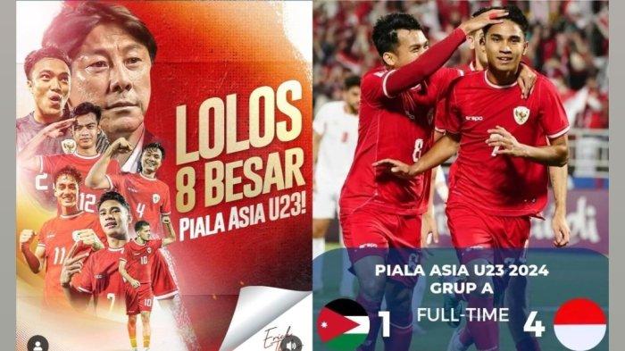 Timnas Indonesia lolos ke babak Perempat Final Piala Asia U-23, lewat kemenangan 4-1 atas Yordania di laga pamungkas Grup A.