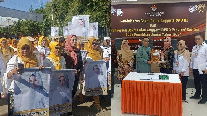 Andiara Aprilia Hikmat putri Eks Gubernur Banten Ratu Atut Chosiyah kembali mendaftarkan diri sebagai bakal calon anggota DPD RI 2024.