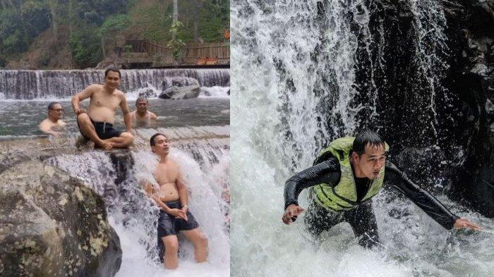Kolase foto wisatawan di Curug Leuwi Bumi.
