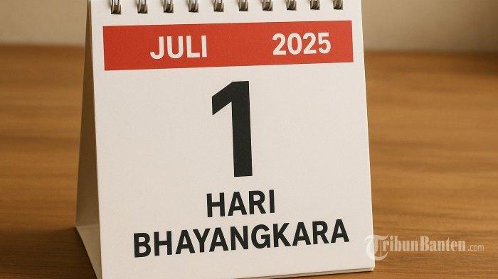 HARI BHAYANGKARA - Foto ilustrasi hasil olah kecerdasan buatan (AI), Sabtu (28/6/2025), memperlihatkan ilustrasi kalender 1 Juli 2025 Hari Bhayangkara ke-79.