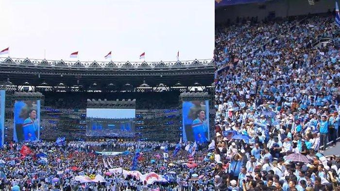 Ribuan massa pendukung dari pasangan capres-cawapres nomor urut 2, Prabowo Subianto dan Gibran Rakabuming Raka mulai memadati Stadion Utama GBK.