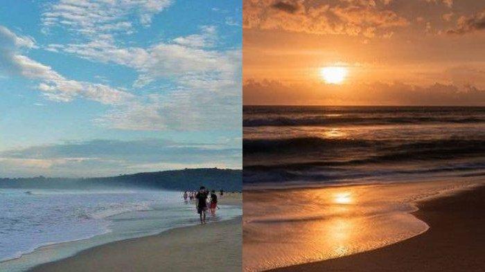 Suasana Pantai Ciantir Sawarna saat siang dan sore hari atau senja.