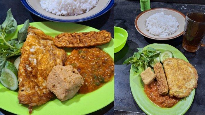 Kolase foto menu pecel telor di warung Pecel Lele Lamongan di pertigaan Kanwil Kemenkumham Banten, Kota Serang.