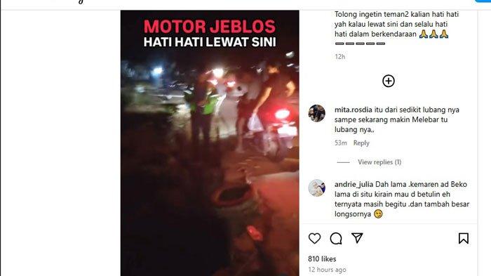 Tangkap layar ojol yang sempat jeblos ke jalan ambrol (terban) bersama motornya di Jalan Dang Merdu, Batu Besar, Nongsa, Batam dekat RS Bhayangkara Polda Kepri, Senin (4/11/2024) malam