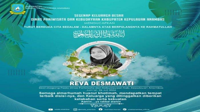 Flayer ucapan bela sungkawa Dinas Pariwisata dan Kebudayaan Kabupaten Kepulauan Anambas untuk Reva Desmawati, korban Kapal KM Samarinda tenggalam di perairan Anambas, Kepri