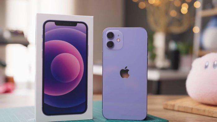 Ilustrasi iPhone 12 dengan warna ungu.