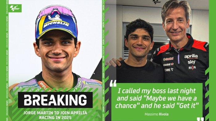 Jorge Martin resmi menandtangani kontrak dengan Aprilia untuk MotoGP 2025, Senin (3/6/2024) malam atau Selasa dinihari WIB