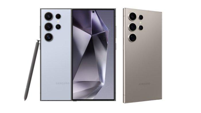HARGA HP SAMSUNG - Tangkapan layar dari samsung.com, Jumat (28/2/2025) kolase Samsung Galaxy S24 Ultra dengan warna Titanium Grey dan Titanium Violet.Berikut daftar harga HP Samsung Galaxy S24 Ultra second di Maret 2025.