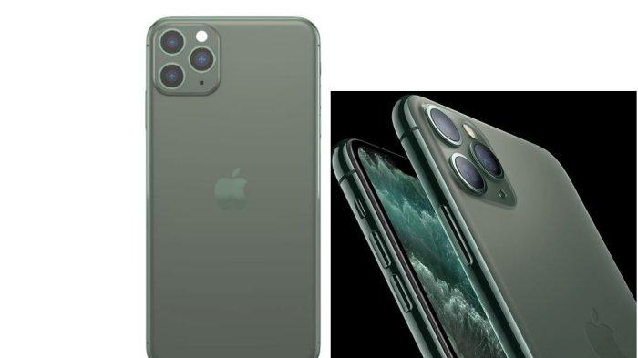 HARGA iPHONE TERBARU- Kolase desain punggung iPhone 11 Pro Max warna Matte Midnight Green dilansir dari gsmarena, Jumat (18/4/2025).