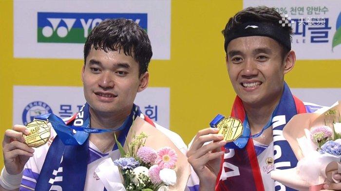 Leo Rolly Carnando/Bagas Maulana juara ganda putra Korea Open 2024 setelah mengalahkan Kang Min Hyuk/Seo Seung Jae di final, Minggu (1/9/2024)