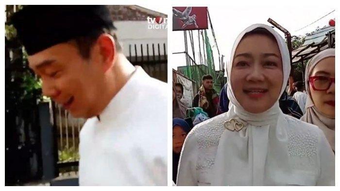 RK DAN ATALIA - Mantan Gubernur Jawa Barat, Ridwan Kamil dan istrinya, Atalia Praratya tidak hadir bersama-sama saat salat Id di lapangan dekat kediamannya di Jalan Gunung Kencana, Ciumbuleuit, Kota Bandung, Jawa Barat, pada Senin (31/3/2025).