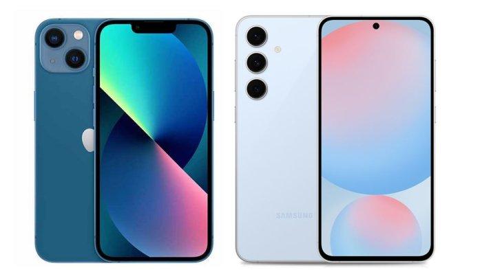 Potret iPhone 13 dan Samsung Galaxy S24 FE.
