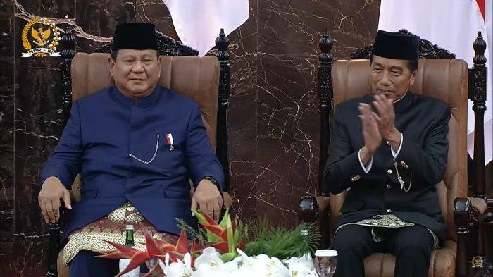 Foto Presiden RI ke-8 Prabowo Subianto dan Presiden RI ke-7 Joko Widodo (Jokowi) saat Sidang Paripurna MPR RI Pelantikan Presiden dan Wakil Presiden, Minggu (20/10/2024). Presiden ke-7 RI, Jokowi menyampaikan pesan kepada Presiden Prabowo Subianto. Ia menyerahkan seutuhnya impian dari rakyat Indonesia kepadanya.