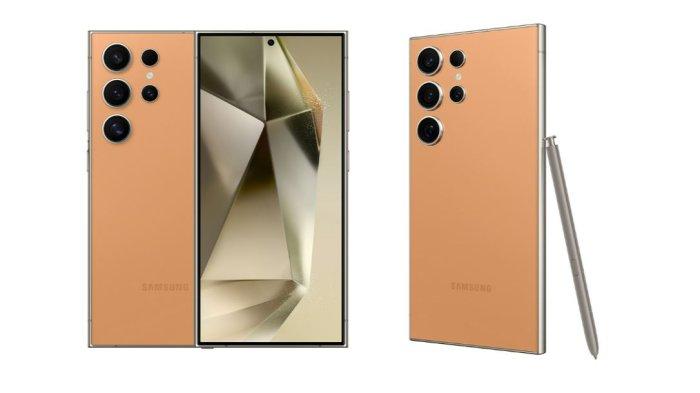 BANDINGKAN SPEK SAMSUNG- Tangkapan layar Samsung Galaxy S24 Ultra dibekali warna Titanium Orange dilansir dari samsung.com, Rabu (28/5/2025). Berikut