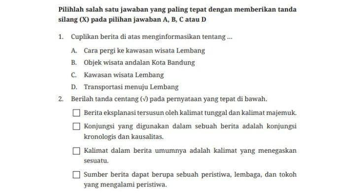 Soal Bahasa Indonesia Kelas 7 SMP/MTS Halaman 149