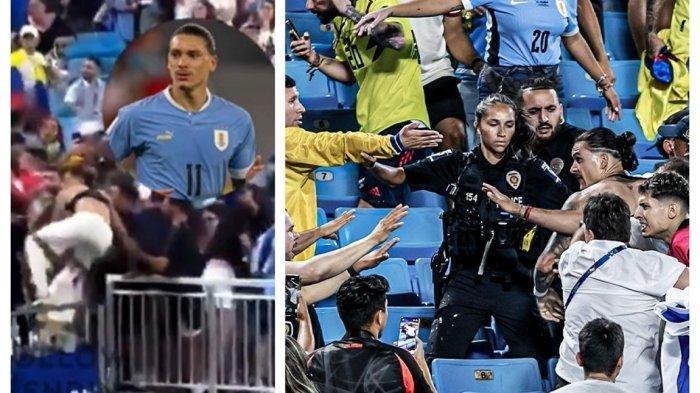 Striker Uruguay, Darwin Nunez baku hantam dengan suporter Kolombia.