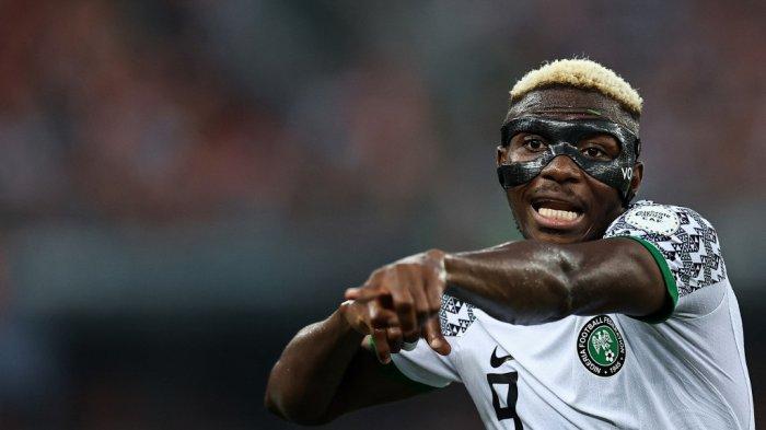 Striker Timnas Nigeria Victor Osimhen saat pertandingan melawan Pantai Gading di Africa Cup of Nations (CAN) 2024 atau Piala Afrika 2024 di Stadion Olimpiade Alassane Ouattara, Ebimpe, Abidjan, 18 Januari 2024.