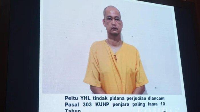 JADI TERSANGKA : Wajah Peltu YHL alias Peltu Lubis, okum TNI yang ditetapkan sebagai tersangka dalam kasus judi sabung ayam.tewaskan tiga polisi di Way Kanan.
