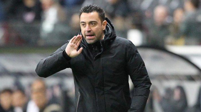 Pelatih Barcelona asal Spanyol Xavi saat pertandingan melawan Eintracht Frankfurt di perempat final leg 1, 7 April 2022.