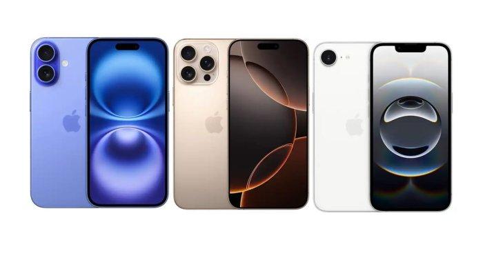 HARGA iPHONE 16- Kolase iPhone 16 (Kiri), iPhone 16 Pro Max (tengah) dan iPhone 16e (kanan) dari iBox, Jumat (11/4/2025). Berikut daftar spesifikasi dan harga HP iPhone 16 series.