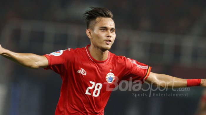 Selebrasi pemain Persija Jakarta, Rezaldi Hehanussa, seusai mencetak gol ke gawang Tampines Rovers, Rabu (28/2/2018).