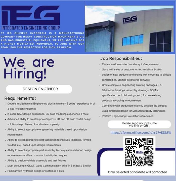 Lowongan Kerja PT IEG Oilfield Indonesia untuk posisi Design Engineer