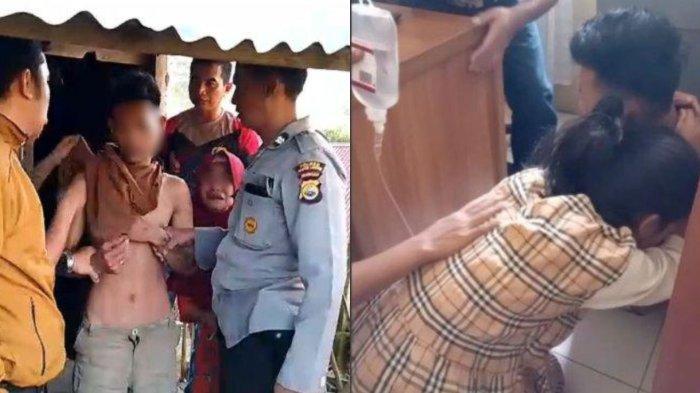 Kolase Penangkapan Pelaku Inses (kiri) dan Tangis Korban saat Kakaknya Diamankan Polisi (Kanan).