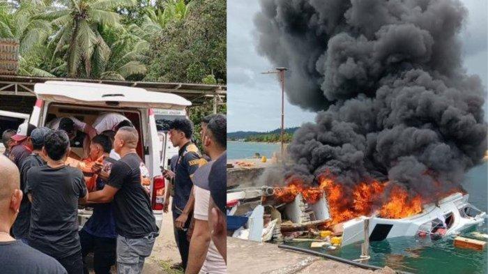 Korban kebakaran speedboat saat dievakuasi ke RSUD Bobong, Pulau Taliabu, Maluku Utara, Sabtu (12/10/2024)