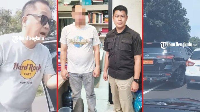 Pengemudi arogan mobil Fortuner pelat TNI palsu yang viral di media sosial tertunduk lesu saat ditangkap tim gabungan TNI-Polri, Rabu (17/4/2024).