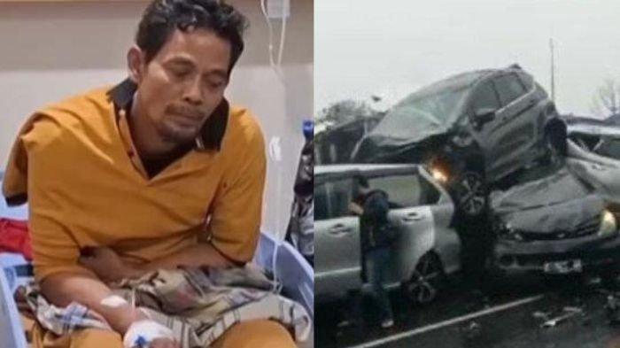 Kolase foto Rouf (kiri) dan keadaan mobil saat kecelakaan di Tol Cipularang (kanan).