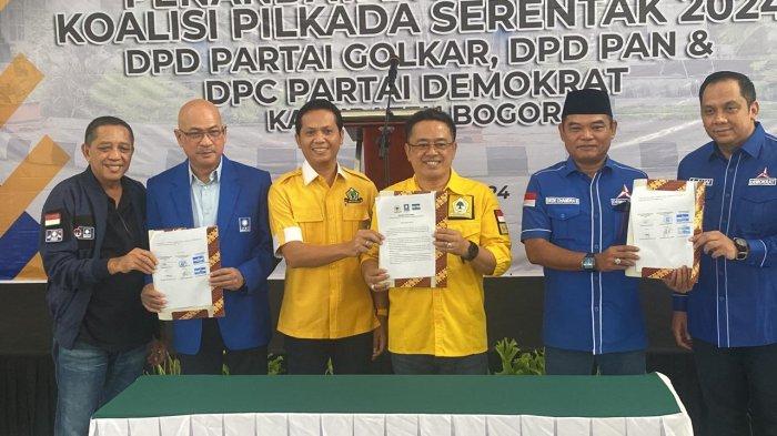 DPD Golkar, DPC Demokrat, dan DPD PAN Kabupaten Bogor deklarasikan berkoalisi di Pilbup Bogor 2024, Kamis (9/5/2024).