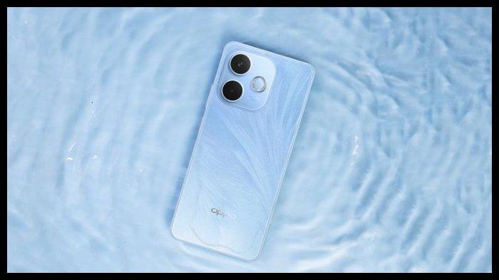 HP OPPO - Ilustrasi HP Oppo A5 Pro warna Biru Sutra.