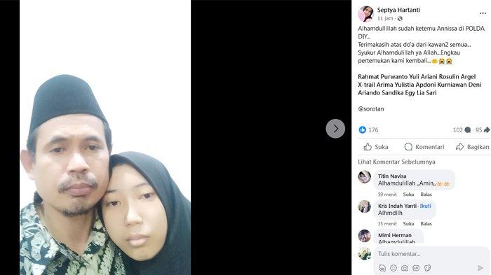 Unggahan tante Annisa yang mengabarkan kalau keponakannnya, mahasiswi Jogja yang 10 hari menghilang akhirnya ditemukan oleh Polda DIY
