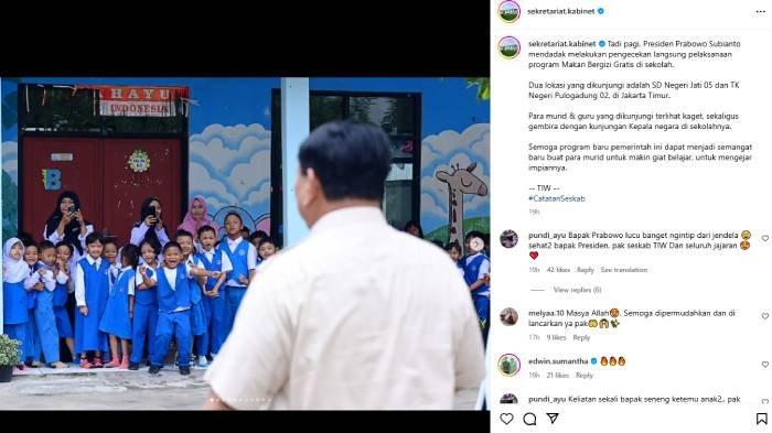 PRABOWO DISERBU ANAK SEKOLAH - Presiden Prabowo Subianto melakukan pengecekan program makan bergizi gratis ke SD Negeri Jati 05 dan TK Negeri Pulogadung 02, di Jakarta Timur, Senin (3/2/2025)