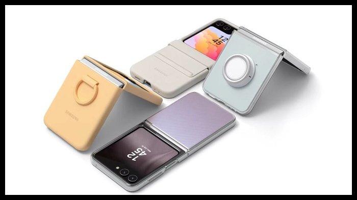 Samsung Galaxy Z Flip5 dengan casing silikon dan ring