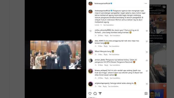 PENGACARA NAIK KE MEJA - Sosok Kuasa Hukum Razman Arif Nasution yang naik ke atas meja saat sidang kasus pencermaran nama baik akhirnya terungkap.