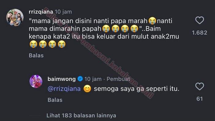 BAIM WONG DIBOIKOT: Tangkapan layar Baim Wong balas komentar netizen soal anak-anak nangis ketemu Paula, disadur pada Minggu (9/3/2025). Ternyata ini alasan Kenzo selalu menangis tiap bertemu sang mama, Paula Verhoeven. Gara-gara hal itu, Baim Wong pun kini terancam diboikot masyarakat.