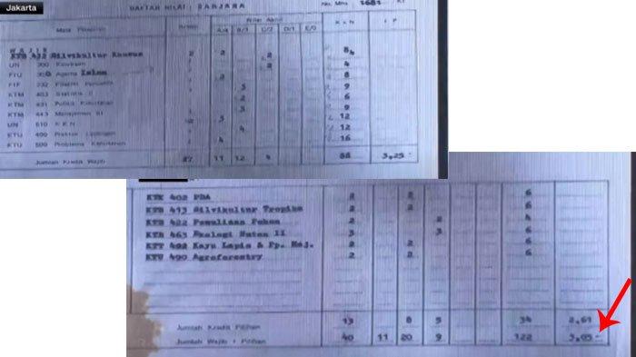 POLEMIK IJAZAH JOKOWI: Tangkapan layar daftar nilai Jokowi selama di UGM ditampilkan Bareskrim Polri. Terbongkar fakta di balik isu IP Jokowi di bawah 2 saat berkuliah di UGM. Isu tersebut berhembus setelah Roy Suryo CS menuding soal ijazah palsu Jokowi, disadur pada Minggu (25/5/2025).