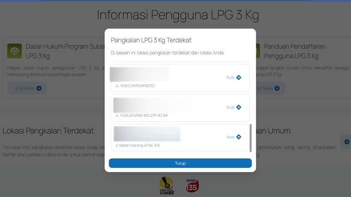 CEK LOKASI PANGKALAN GAS TERDEKAT DI BOGOR: Tangkapan layar penampakan laman resmi Pertamina untuk mengecek lokasi pangkalan gas terdekat di Bogor, Senin (3/2/2025). Warga Bogor bisa membuka laman resmi MyPertamina untuk mengecek lokasi pangkalan gas resmi.