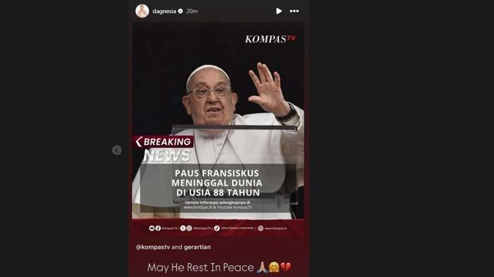 PAUS FRANSISKUS WAFAT: Tangkapan layar sosok Paus Fransiskus. Sederet artis Indonesia mengurai ucapan duka atas kabar Paus Fransiskus meninggal dunia hari ini, Senin (21/4/2025).