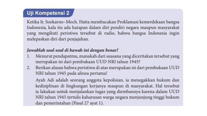 Berikut kunci jawaban PKN kelas 8 SMP yang menjawab soal di halaman 48 pada uji kompetensi 2 tentang pembukaan UUD 1945