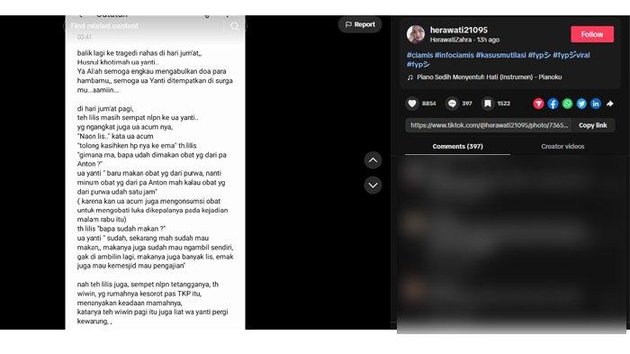Kronologi sebelum isiden suami mutilasi istri versi ponakan pelaku Tarsum, Herawati