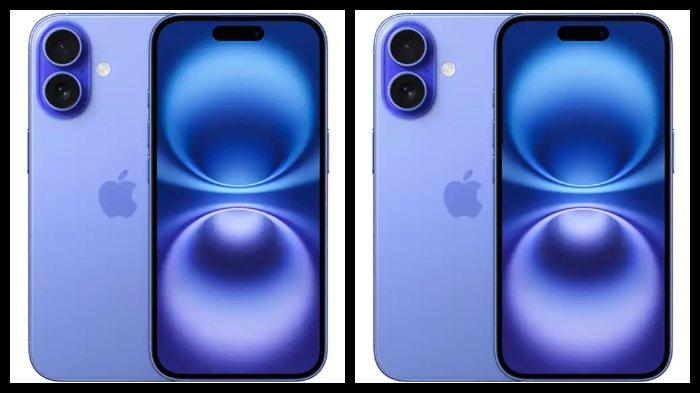 HP IPHONE - Kolase ilustrasi iPhone 16 warna Ultramarine.