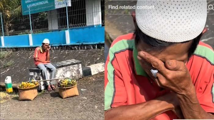 PENJUAL PISANG DITIPU: Tangkapan layar momen saat kakek penjual pisang menangis sambil gemetaran karena ditipu pembeli, disadur pada Senin (10/3/2025). Modus pelaku menipu sang kakek pun membuat netizen media sosial geram.